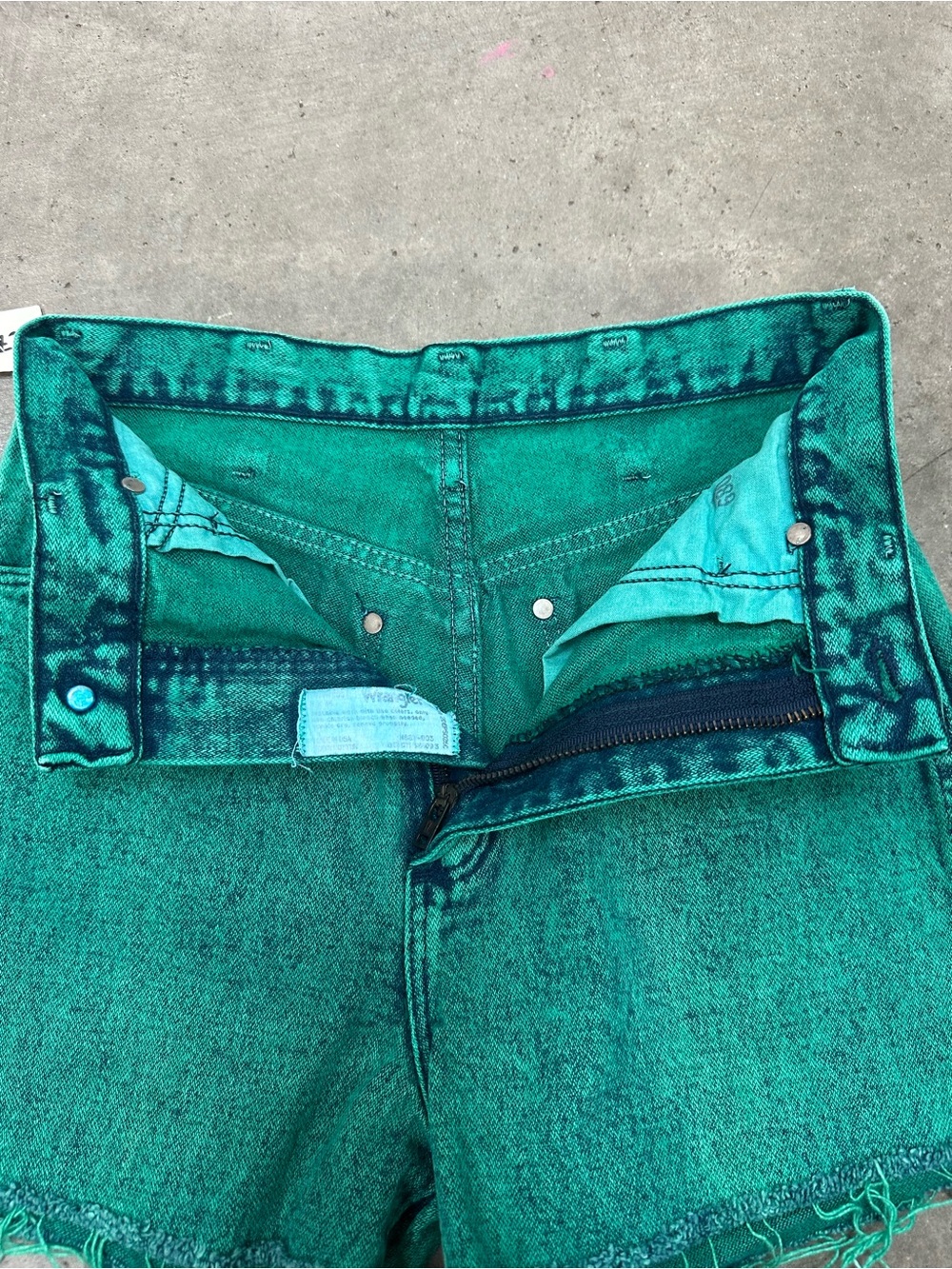 Wrangler Teal Green High-Waist Denim Cutoff Shorts - Picture 5 of 6